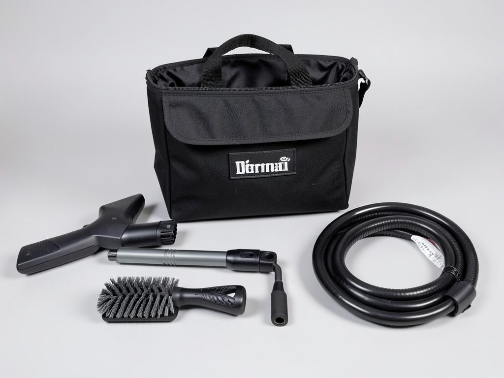 Central vacuum accessory kit with tool bag, brushes and hose